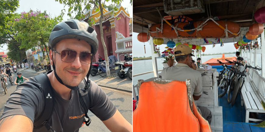 Die Fahrräder kommen auf das Boot