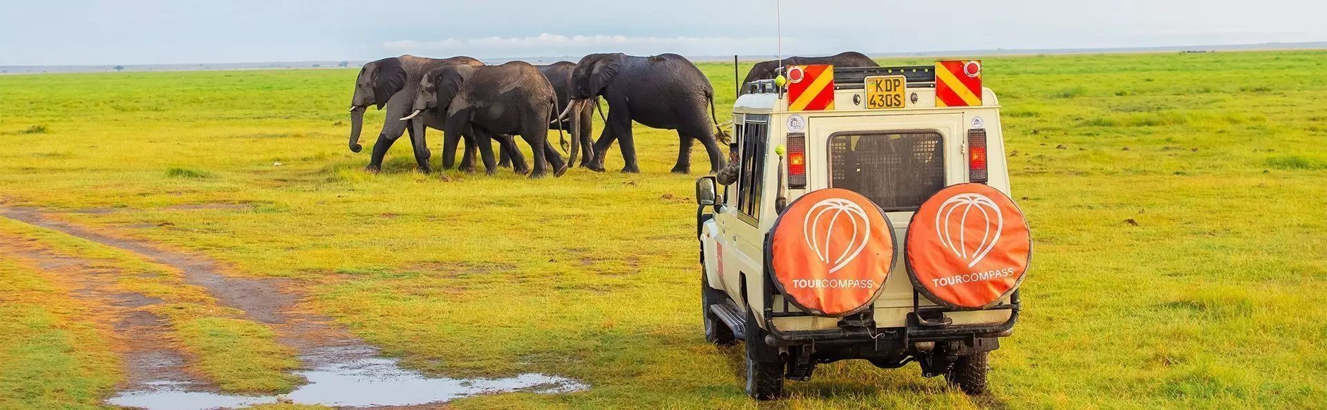 Safari-Auto und Elefanten im Amboseli-Nationalpark, Kenia